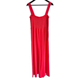 Roxy Red Wide Leg Jumpsuit Smocked Strap Beach Resort Large